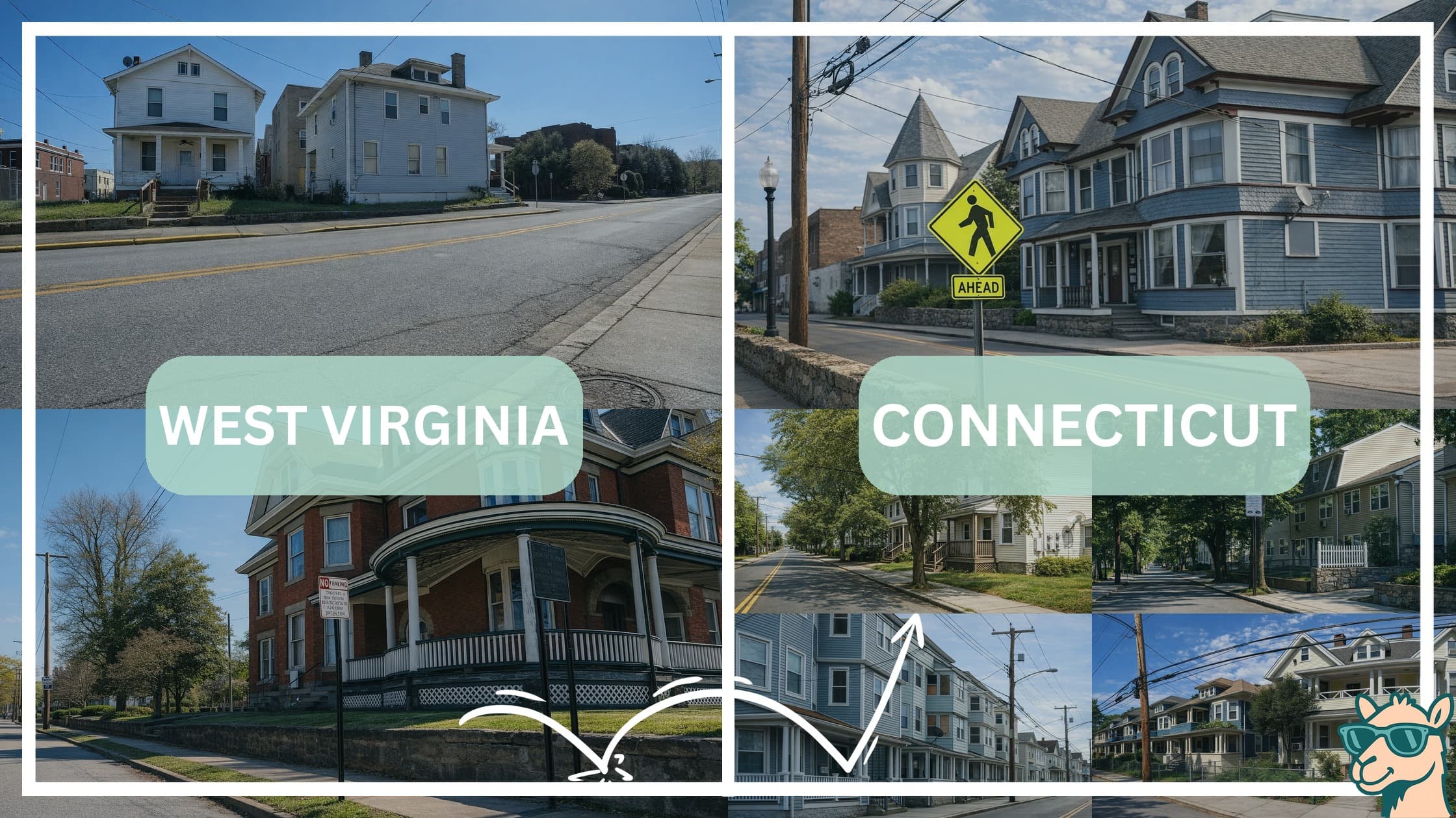 comparison of housing options and types between neighborhoods in West Virginia and Connecticut