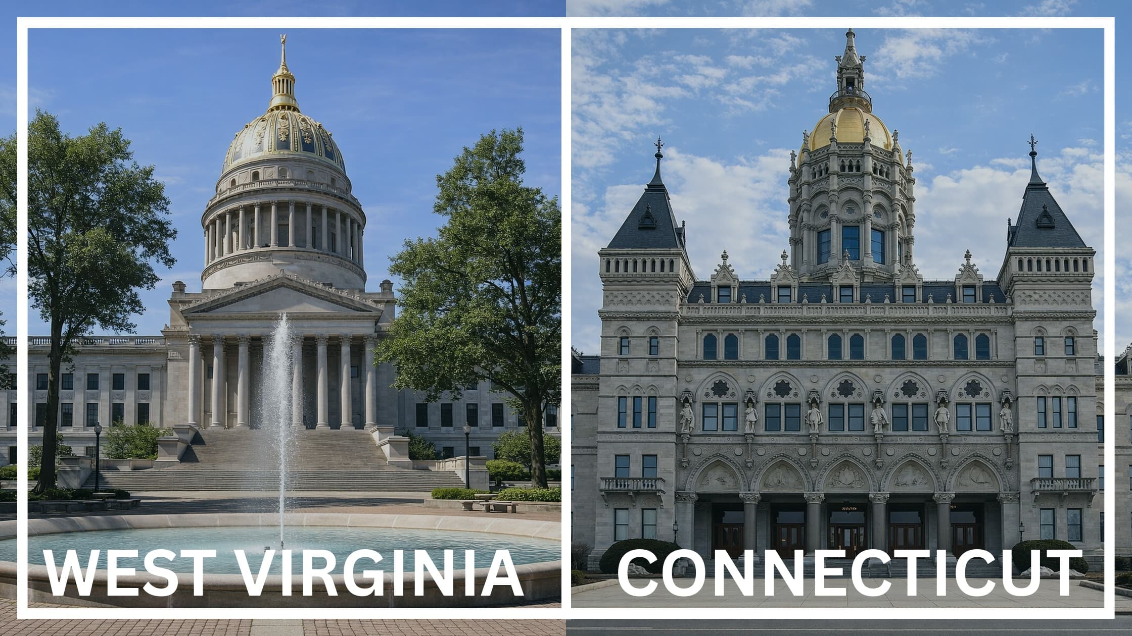 Comparing the state capitol buildings between West Virginia and Connecticut.