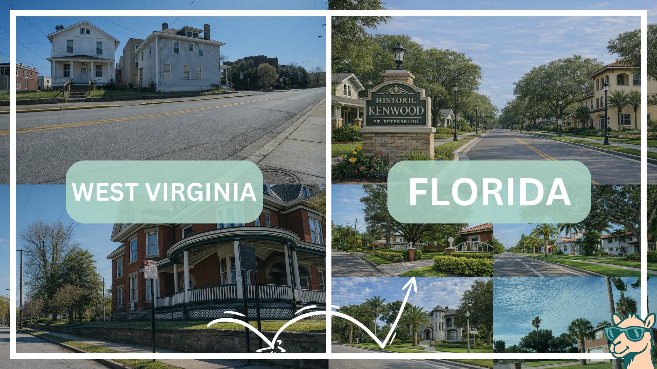 comparison of housing options and types between neighborhoods in West Virginia and Florida