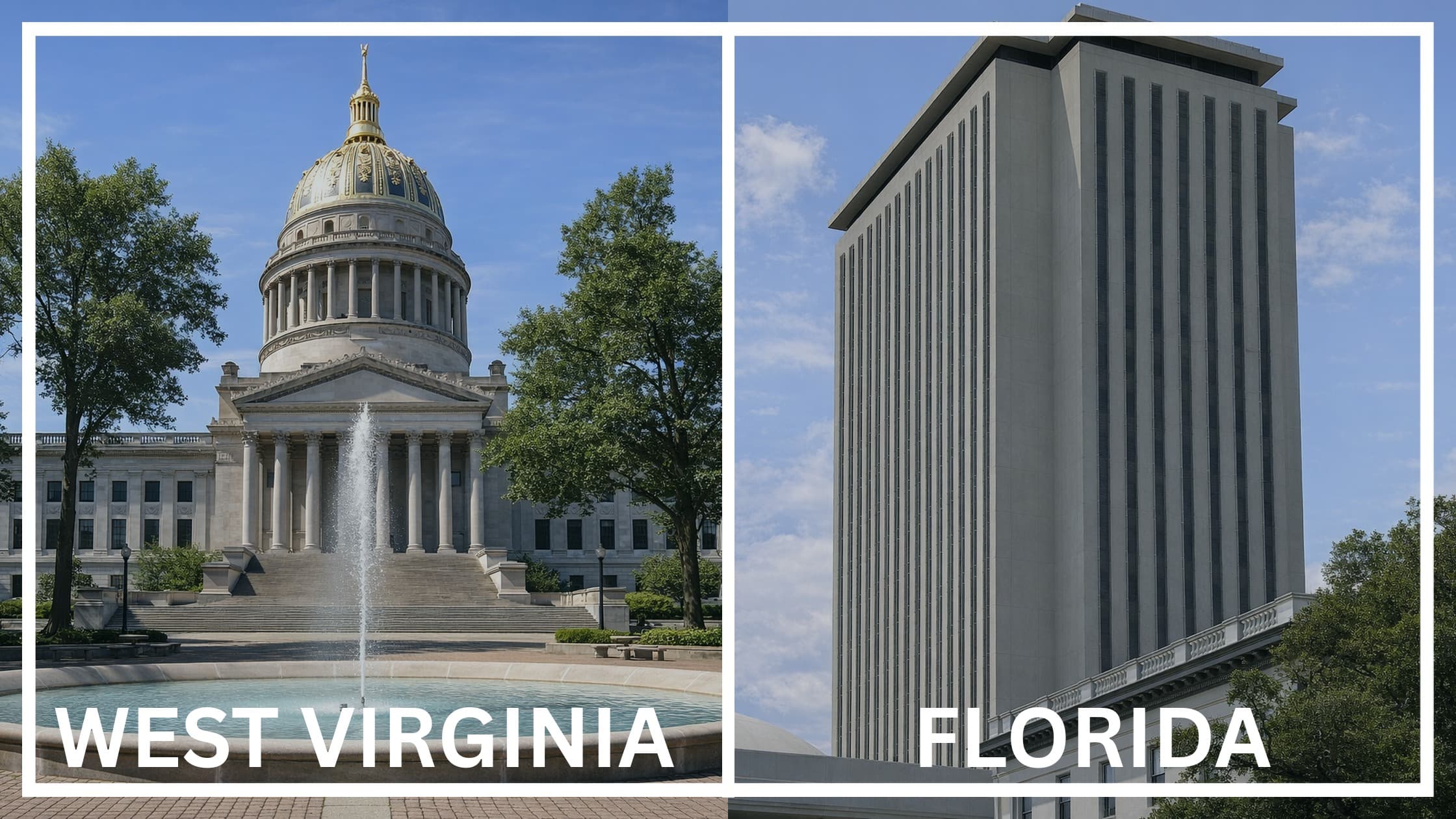 Comparing the state capitol buildings between West Virginia and Florida.
