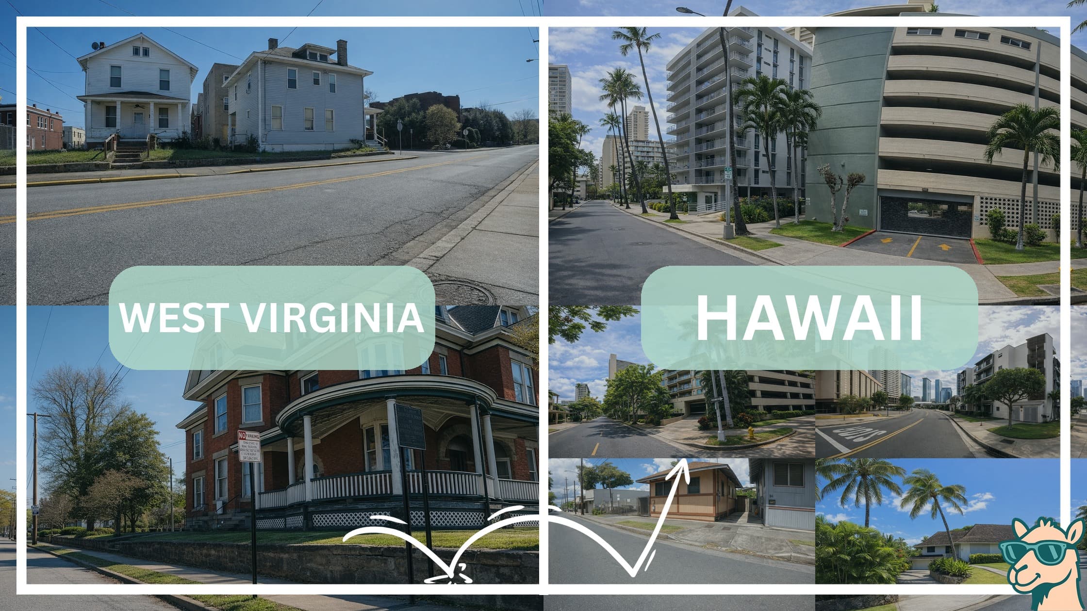 comparison of housing options and types between neighborhoods in West Virginia and Hawaii