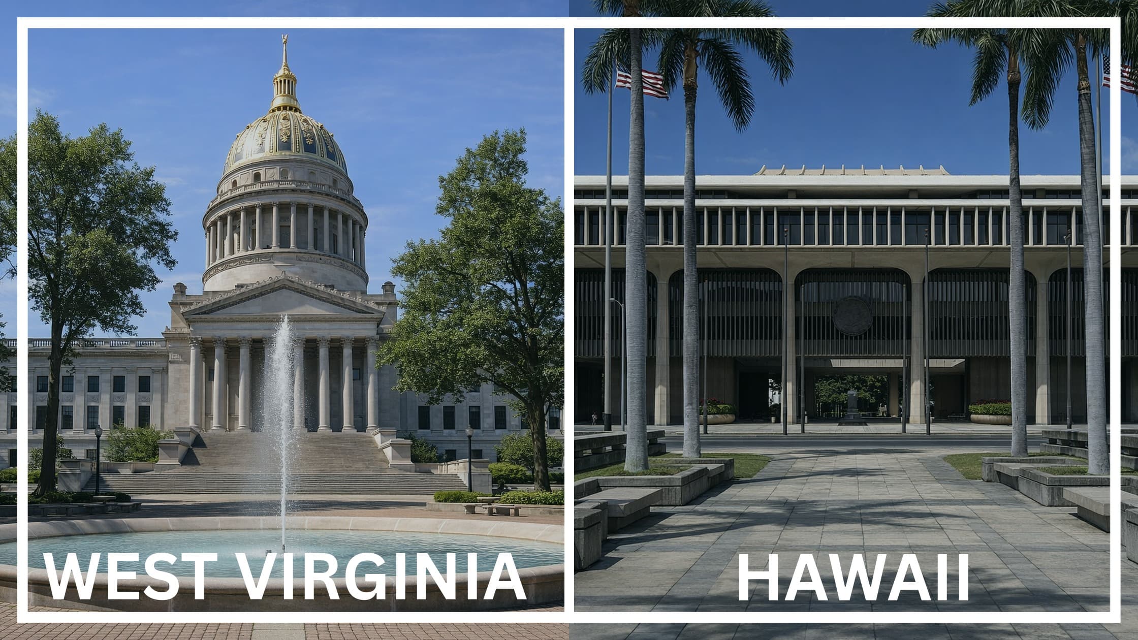 Comparing the state capitol buildings between West Virginia and Hawaii.