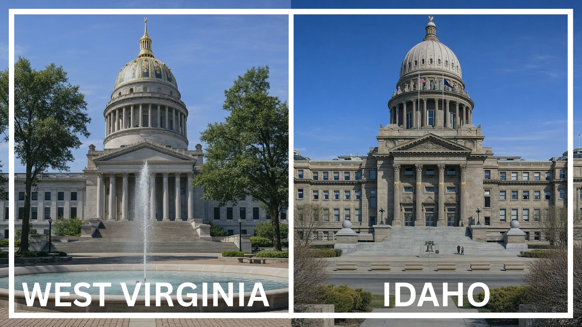 Comparing the state capitol buildings between West Virginia and Idaho.