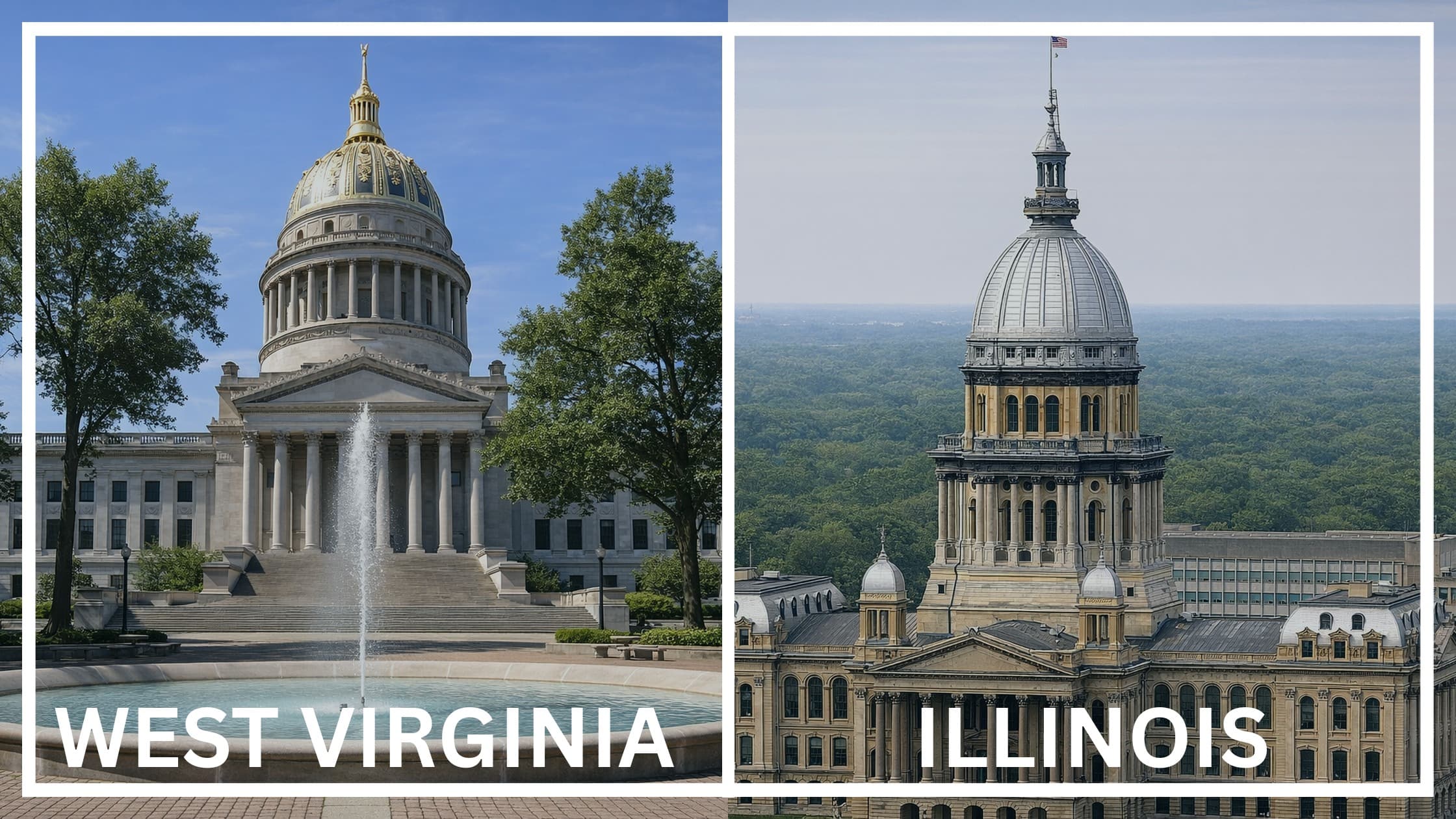 Comparing the state capitol buildings between West Virginia and Illinois.