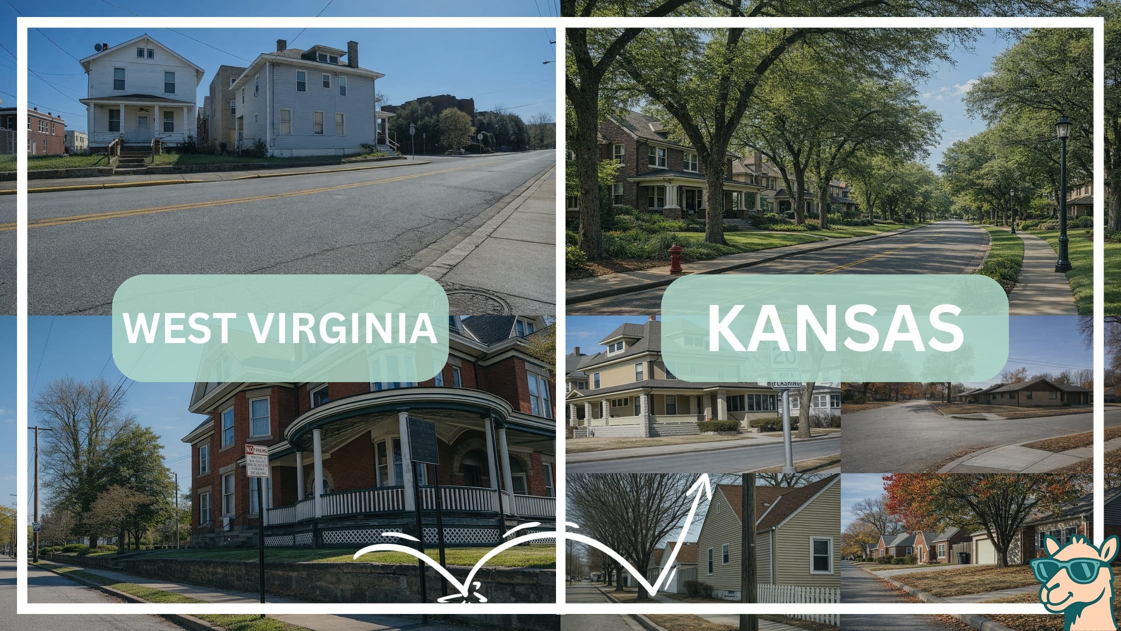 comparison of housing options and types between neighborhoods in West Virginia and Kansas