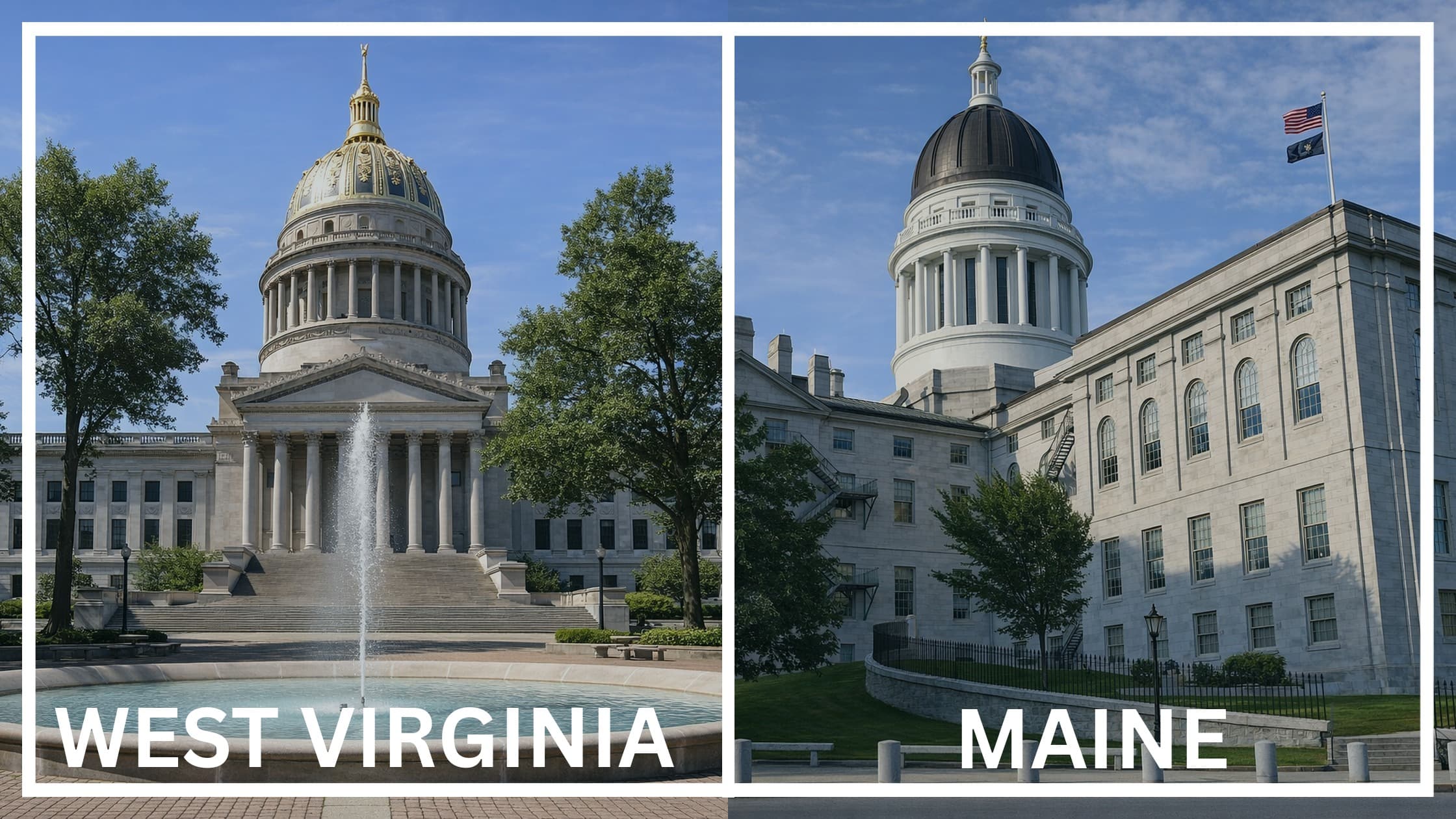 Comparing the state capitol buildings between West Virginia and Maine.