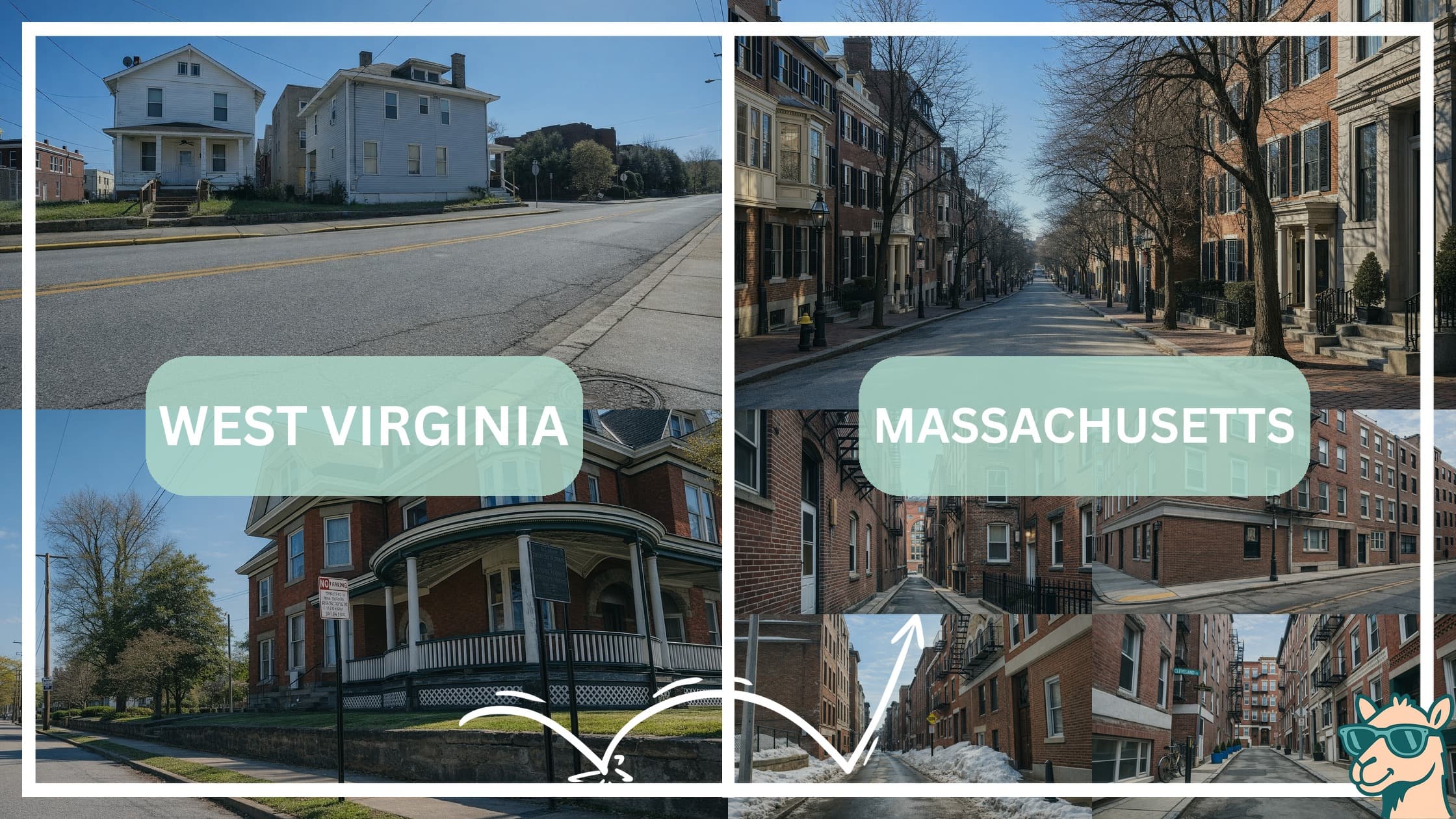 comparison of housing options and types between neighborhoods in West Virginia and Massachusetts