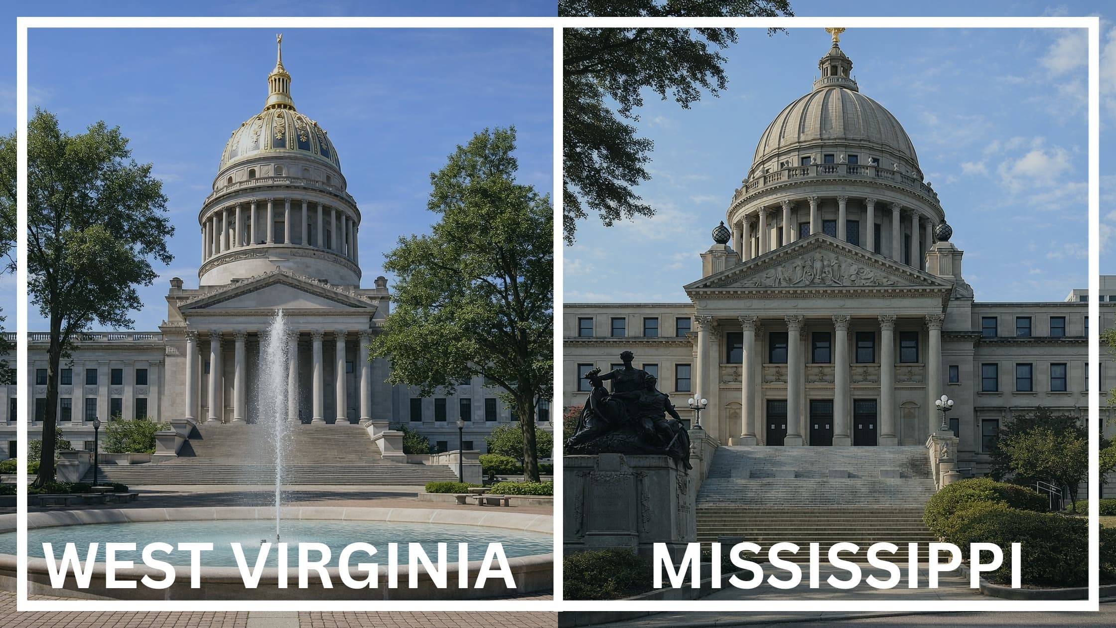 Comparing the state capitol buildings between West Virginia and Mississippi.