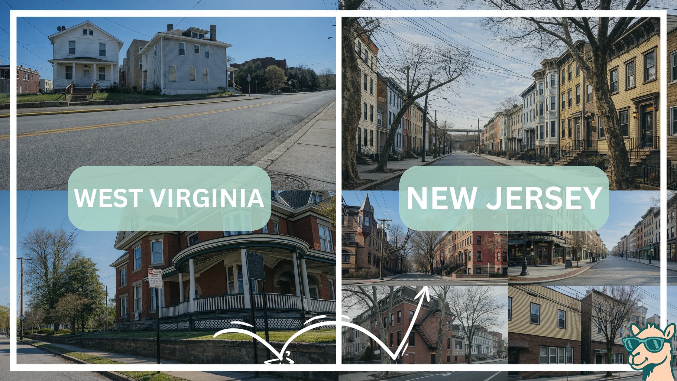 comparison of housing options and types between neighborhoods in West Virginia and New Jersey