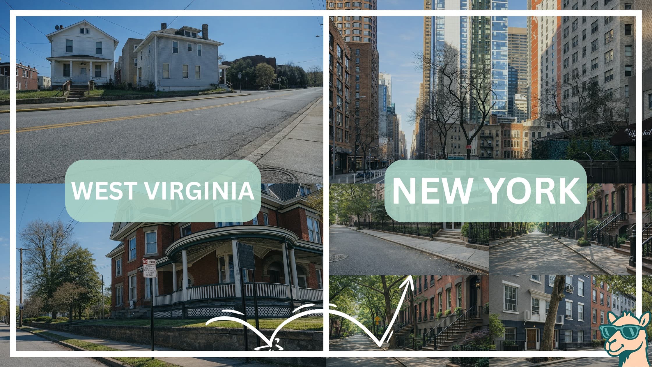 comparison of housing options and types between neighborhoods in West Virginia and New York