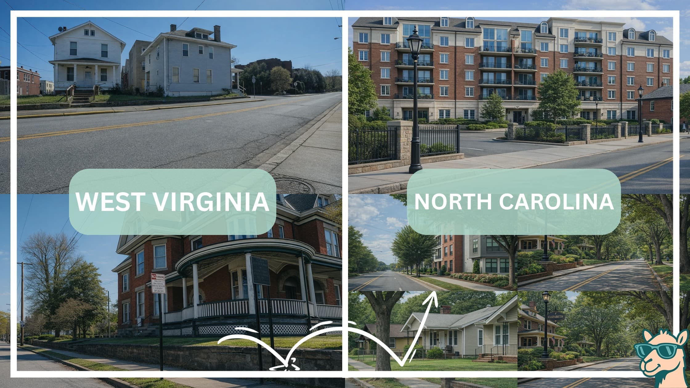 comparison of housing options and types between neighborhoods in West Virginia and North Carolina