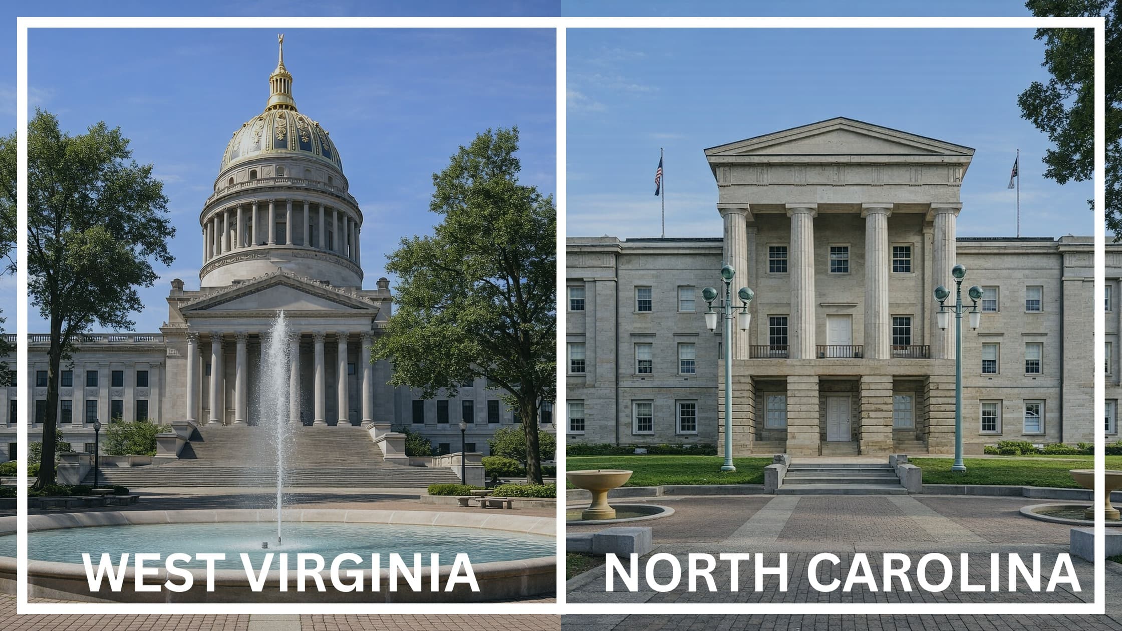 Comparing the state capitol buildings between West Virginia and North Carolina.