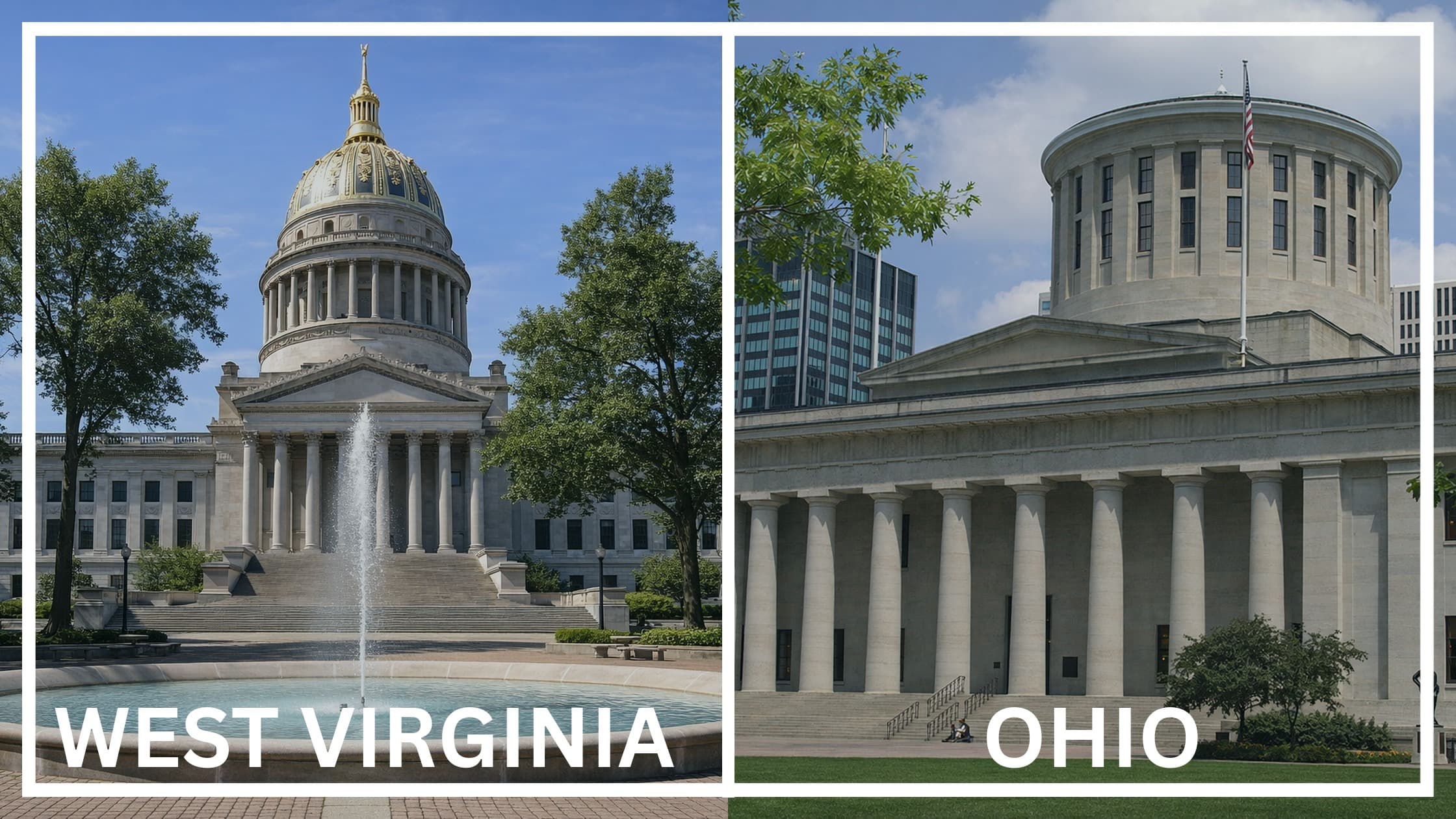 Comparing the state capitol buildings between West Virginia and Ohio.
