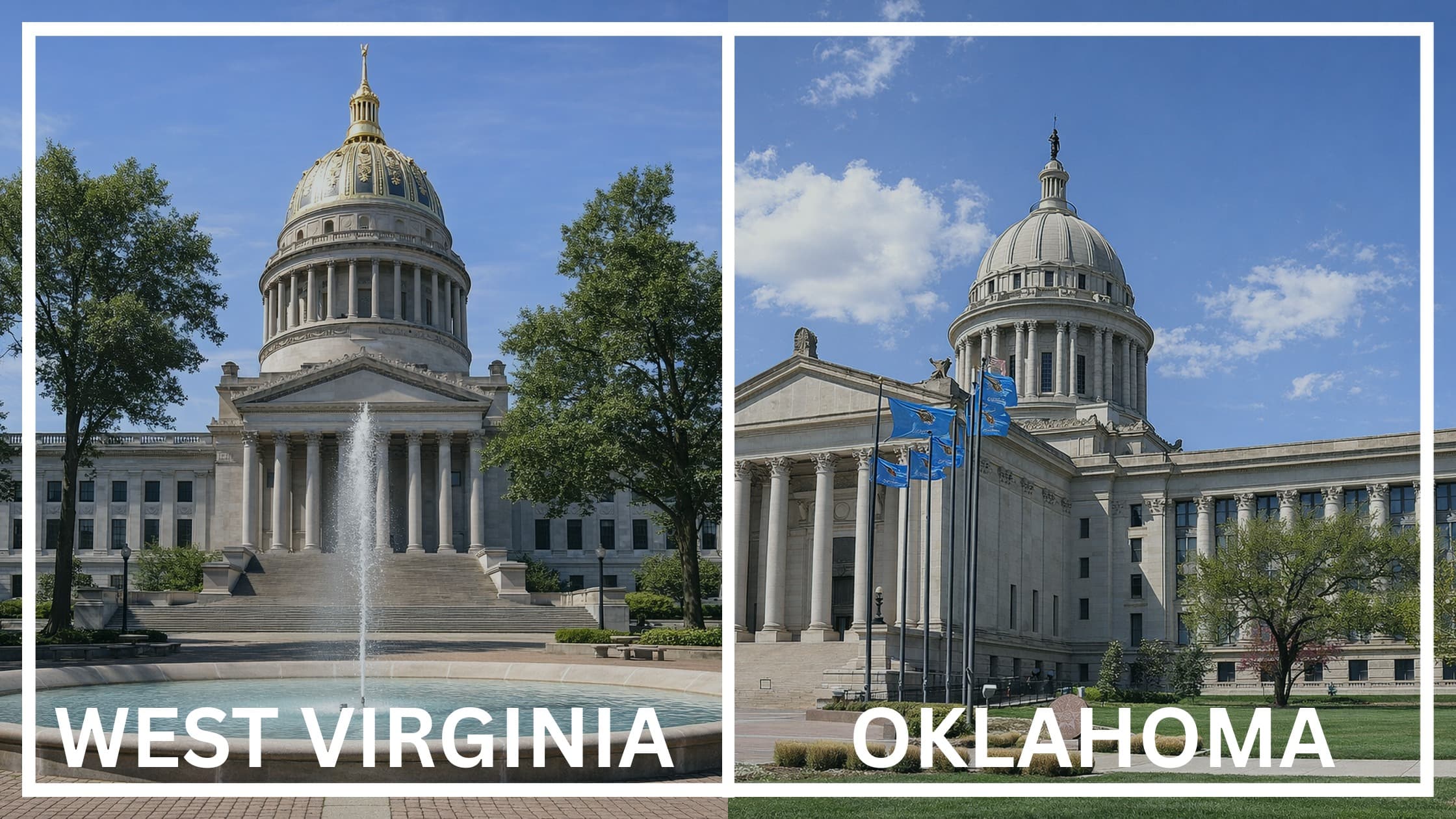 Comparing the state capitol buildings between West Virginia and Oklahoma.