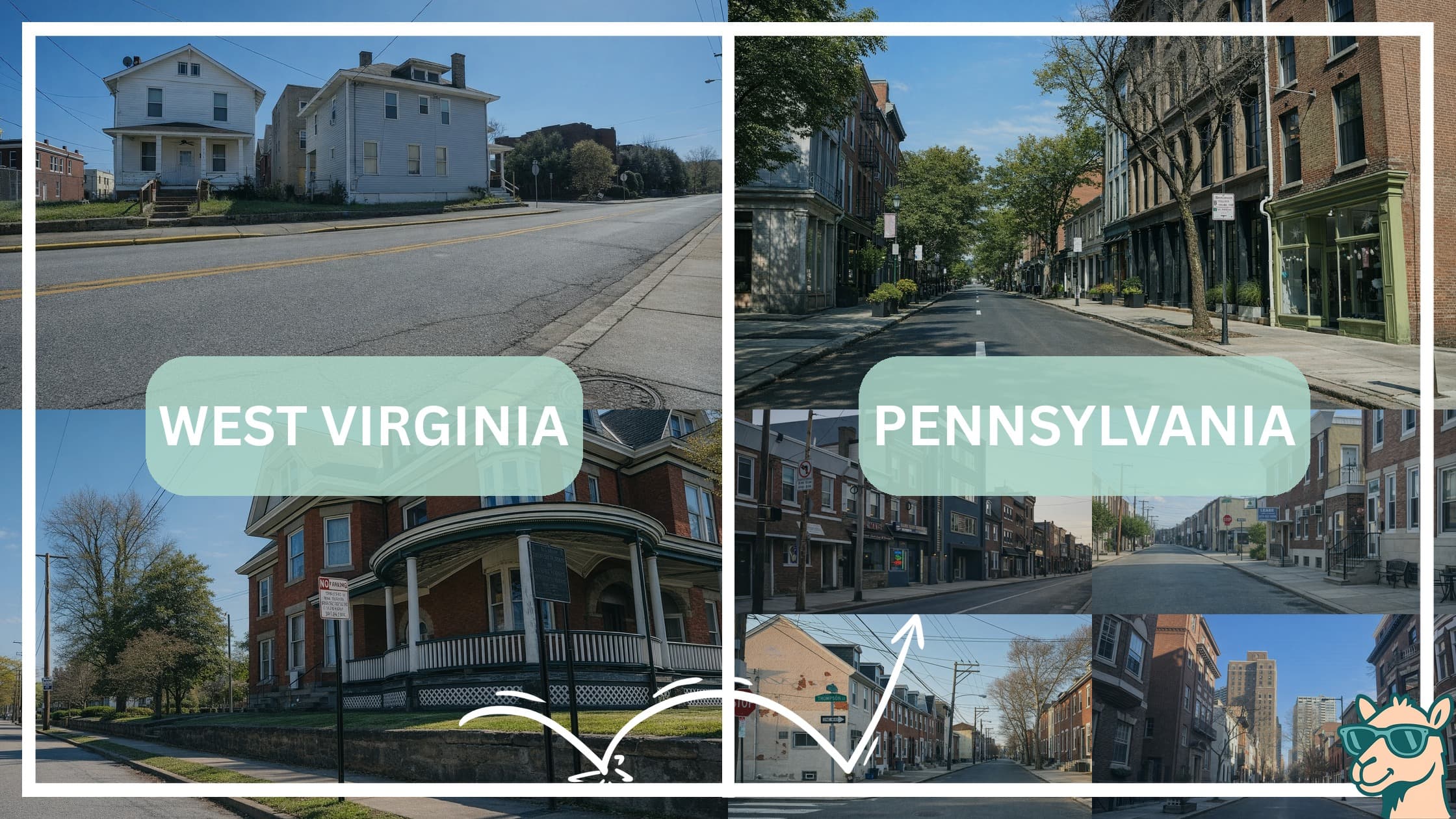 comparison of housing options and types between neighborhoods in West Virginia and Pennsylvania