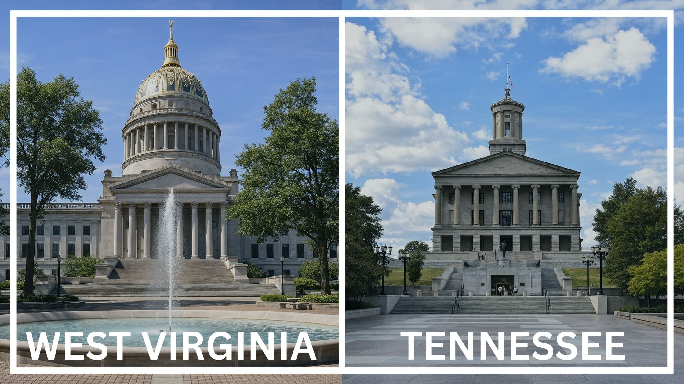 Comparing the state capitol buildings between West Virginia and Tennessee.