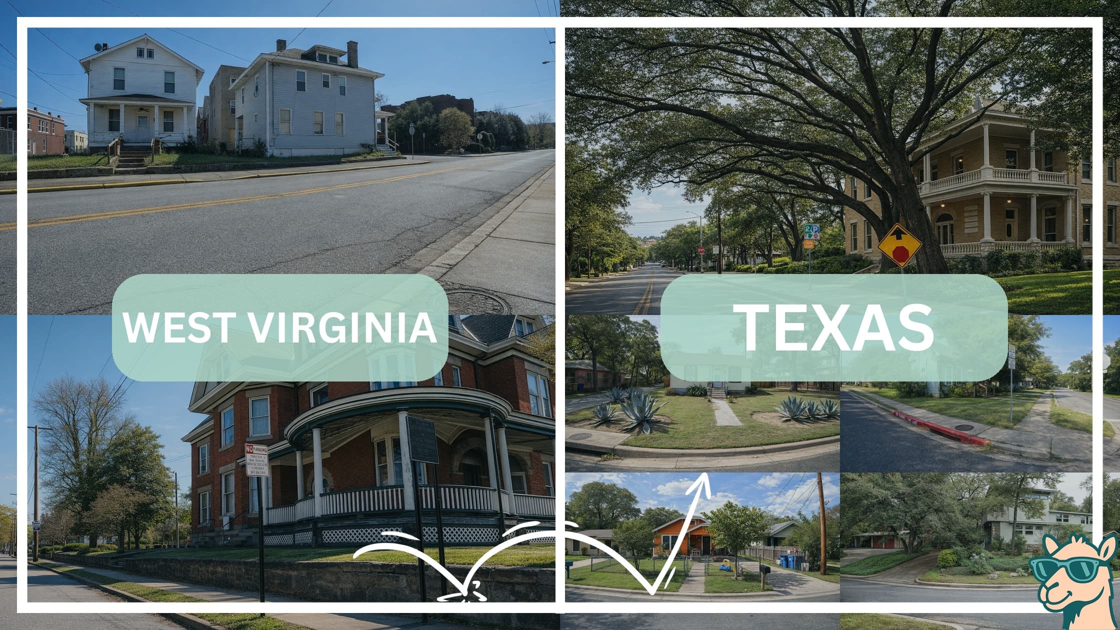comparison of housing options and types between neighborhoods in West Virginia and Texas