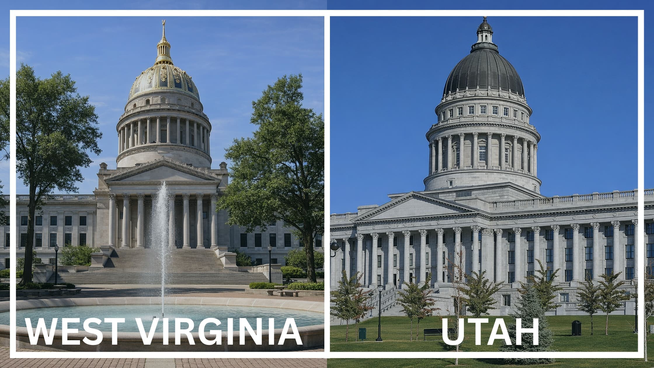 Comparing the state capitol buildings between West Virginia and Utah.