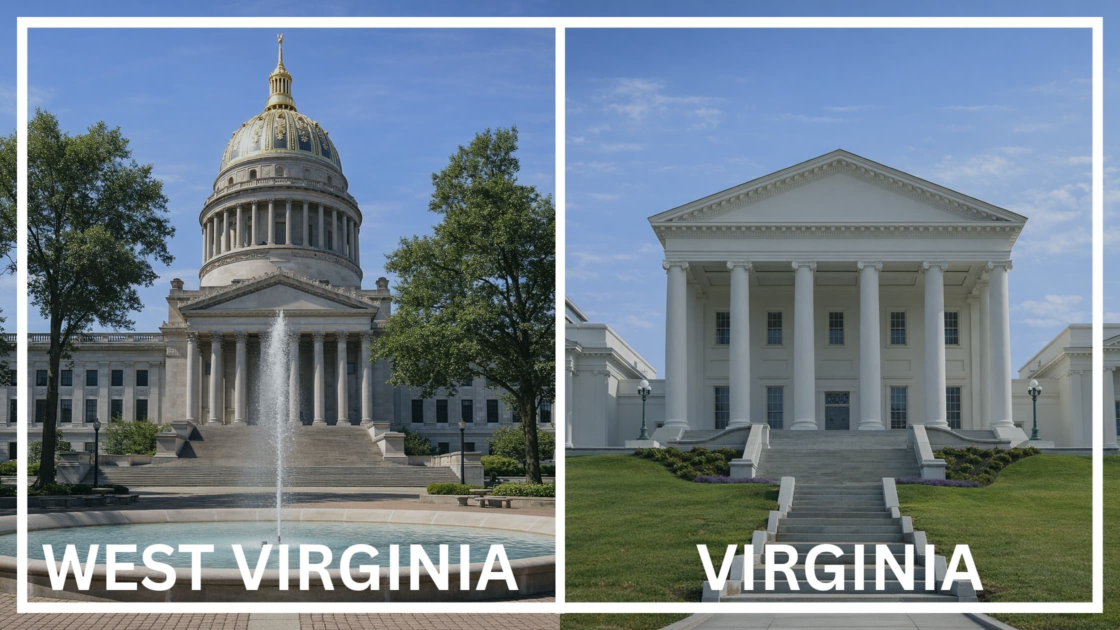 Comparing the state capitol buildings between West Virginia and Virginia.