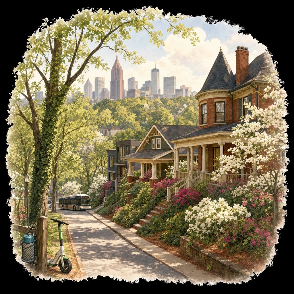 Illustrated Atlanta, GA neighborhood street scene
