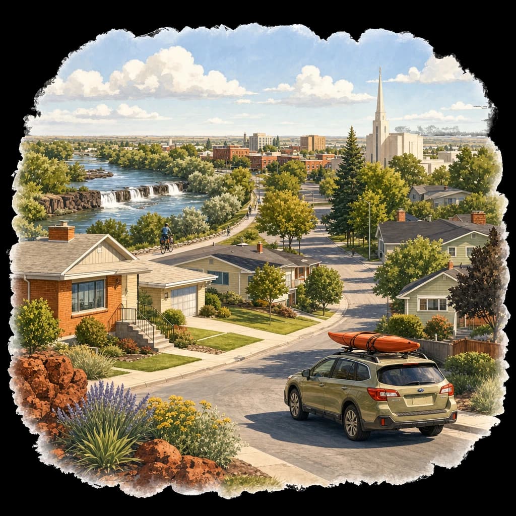 Illustrated Idaho Falls, ID neighborhood street scene
