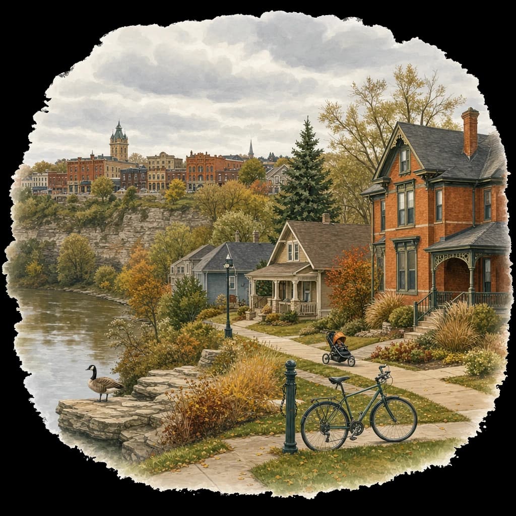 Illustrated Elgin, IL neighborhood street scene