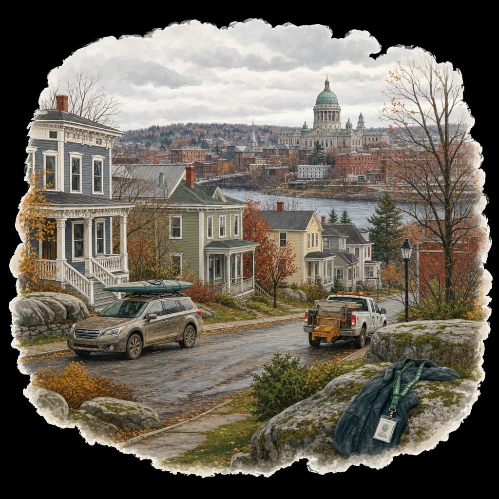 Illustrated Augusta, ME neighborhood street scene