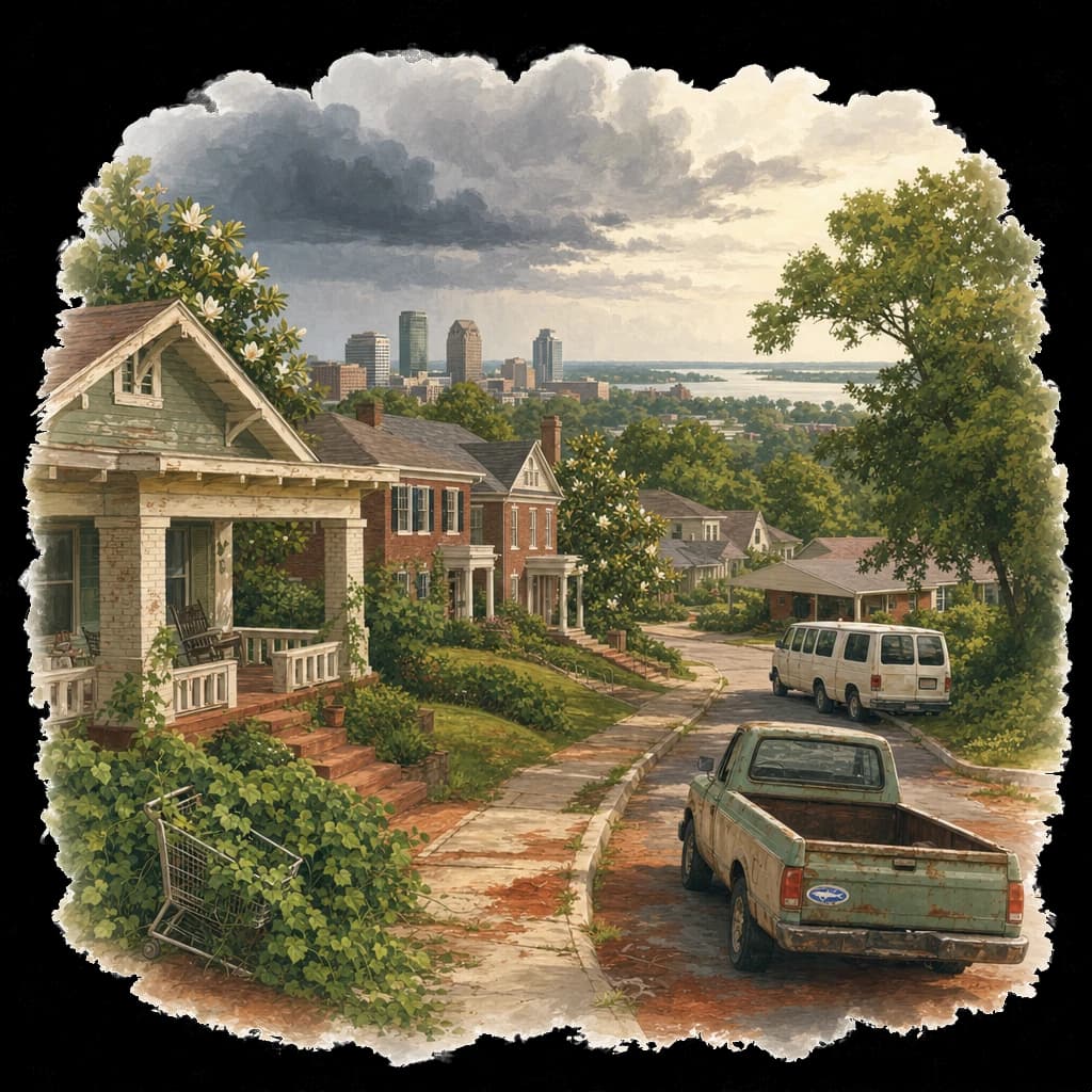 Illustrated Jackson, MS neighborhood street scene