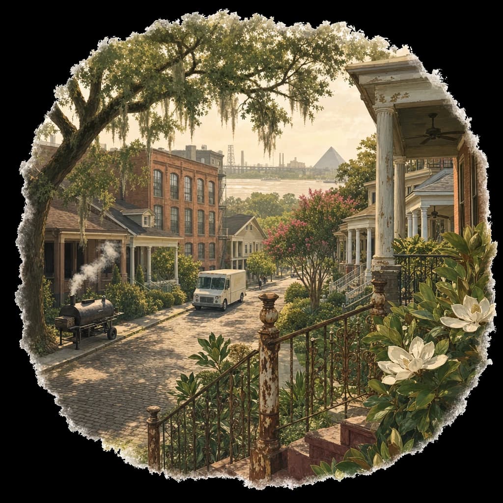 Illustrated Memphis, TN neighborhood street scene
