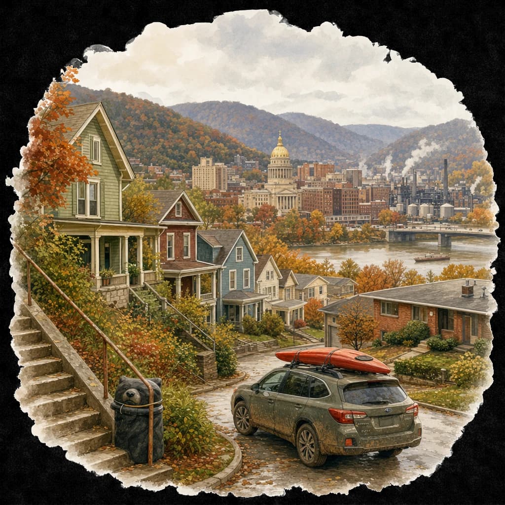 Illustrated Charleston, WV neighborhood street scene